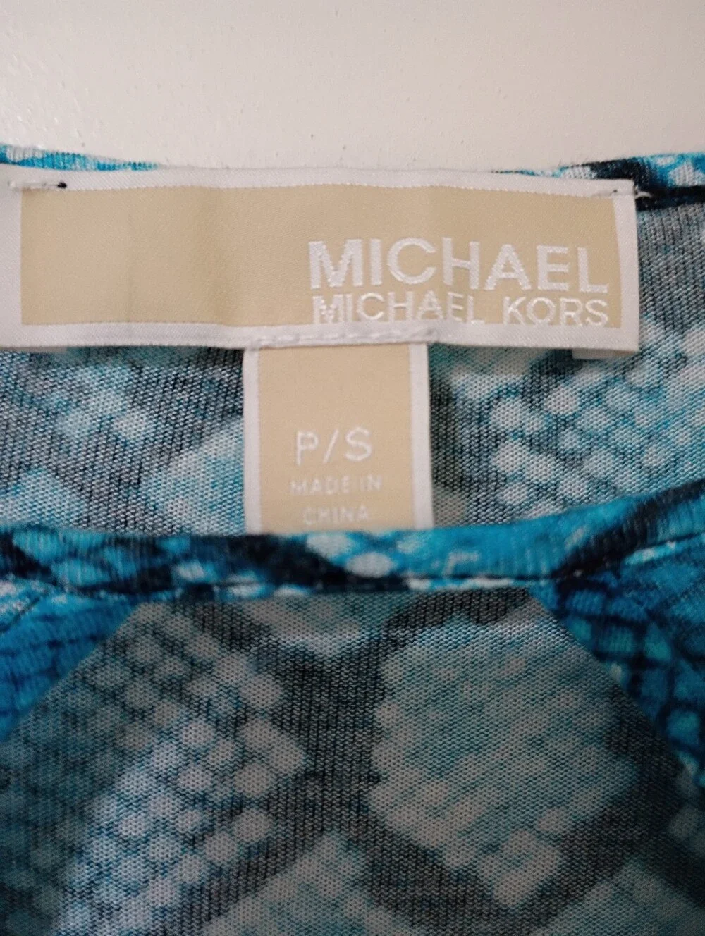 Michael Kors Blue Snake-Print Keyhole Blouse
